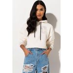 Champion  Cream Faux Fur Varsity C Cropped Soft Pullover Hoodie Size Large Photo 2