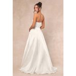 Lulus NWT  Khalida White Satin Pleated Strapless Gown Wedding Bridal Dress Sz XS Photo 4