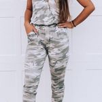 Mustard Seed Muted Cool Camo Print Full-length Tank Jumpsuit  Photo 0