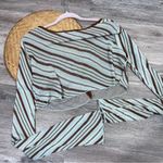 ZARA  brown & blue‎ striped button cropped cardigan women’s size M Photo 3