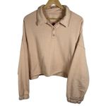 Aerie Women’s Fleece of Mind Cropped Polo Sweatshirt in Natural Nude Size L Photo 1