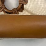 Fossil Tan Tweed Straw Summer Shoulder Bag Wooden Handle Photo 4