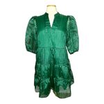 Crown & Ivy Crown & Ivy Shadow Stripe Tiered Mini Dress Sheer Sleeve Party Green Size Large Photo 5