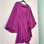 City Chic  Purple Chiffon Side Tie Wrap V-Neck Top Kimono Sleeves Size Large Photo 2