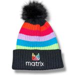 Matrix Beanie Hat Cap Womens Pom Bobble Knit Rib Cuff Ski Wear Stripe Rainbow Orange Photo 7