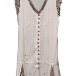 Raya Sun White Brown Button Front Floral Embroidery Animal Print Mini Swim Dress Photo 0