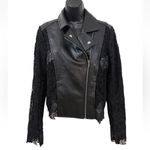 Guess  Faux Leather Moto Jacket Lace Sleeve Floral Print Size M Photo 2
