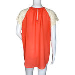 Umgee  Shirt Women Medium Orange Cream Lace Sleeve Boho Bohemian Peasant Colorful Photo 3