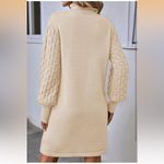 Amazon Cream Midi Dress with Textured Sleeves Photo 3