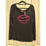 Harley Davidson Womens Long Sleeve Shirt Pink Sequin Logo Rhinestone Casual M Black Size M Photo 2