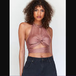 Princess Polly Merida Brown Twist Front Halter Crop Top 4 Photo 0