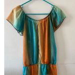 Pretty Good  Womens Sheer Y2K Top Large Orange Teal Festival Fairy Metallic Photo 6