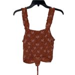 American Eagle Crop Top Size Medium Orange Floral Womens Stretch Bottom Tie Photo 7