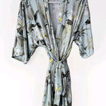 NWT Womens Midnight Bakery Blush Blue Floral‎ Crane Wrapper Robe M/L * Photo 0