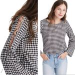 Madewell  Lightweight Cotton Gingham Checked Lace Up Bell‎ Sleeve Top Photo 1
