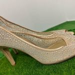 Adrianna Papell  Gold Champagne Rhinestone Peep Toe Heels Photo 4