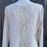 No Comment  Cream Waffle Tunic Crochet Back Long Sleeve Side Slits Top Size XL Photo 3
