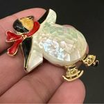 Vintage Unsigned Enameled Penguin Ice Skating Mosaic MOP Belly Brooch 23g. Red Photo 8