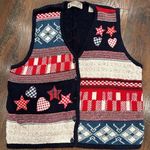 Marsh Landing Vintage Festive Red White and Blue Knit Vest with Star and Heart Patterns Photo 0