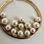 Gold tone faux pearl hoop earrings Photo 6