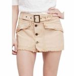 Free People Mini Skirt Womens Size 10 Tan Button Front Belted Utility Fringe Photo 0