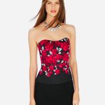 White House | Black Market Red & Black Rose Print Bustier Corset Top Photo 1