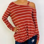 White Birch  Women Burgundy‎ Stripped Long Sleeves Relaxed Shirt Size S Photo 0