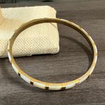 Antique Brass Mother Of Pearl Bangle Bracelet Tan Size 8 Photo 2