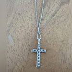 925 Sterling Silver Blue Green Cross Pendant Necklace New Photo 3