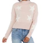 True Craft Cropped Mock Neck Star Sweater White Ash Pink Large Photo 0