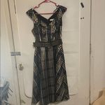 1901  Black and Gold Plaid Midi Dress Photo 6