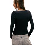 Free People NWT BLACK TILLY LONG SLEEVE RIBBED BUTTON CARDI TOP SHIRT XS Photo 2