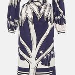 Johanna Ortiz Holistic Jungle Embroidered Midi Dress Navy Ecru 2 EUC Blue Photo 1