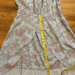 Hinge Women’s Large Retro Blue Pink Floral Flower Denim Jean Dress Shorts Photo 4