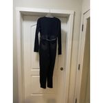 Maniere De Voir Jumpsuit Womens 12 Black Zip Front Belted Faux Leather Utility Photo 3
