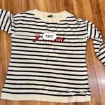 Talbots  Sweater Pullover Jumper Medium Sequins Je t'aime Striped Womens Ivory Photo 8