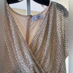 Mac Duggal NWT Beaded Butterfly Sleeve Column Gown in Nude Silver Sz 14 Photo 4