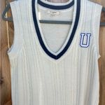 No Comment White Cable Knit Sweater Vest with Navy Trim  size medium Photo 1