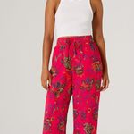 Catherine Malandrino  Vibrant Pink Floral High Rise Wide Leg Drawstring Pants Photo 0