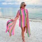 Sundress Mahina Long Cape Sleeve Metallic Striped Mini Dress XS Pink Photo 1