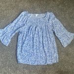 Counterparts Women’s Micro Floral Top, Blue Peasant Cottage core Bell sleeves. L Photo 0