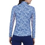 IBKUL Gingham Check Long Sleeve Mock Neck Top Golf Active UPF 50+ Size Large Blue Photo 6
