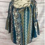 Chenault Boho Blouse Top Womens M Scoop Tie Neck Bell Sleeves Paisley Colorful Size M Photo 0