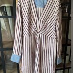 Sandro  paige striped dress long sleeve vneck mini bordeaux Photo 13