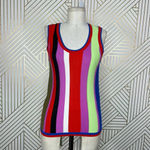 Diane Von Furstenberg  Carolina Block-Stripe Knit Tank‎ Top Light Cerise Size XS Photo 2