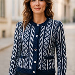 NWT Martha Stewart Collection Chunky Y2K Cable Knit Cardigan Gold Button Blue Size M Photo 0