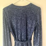 Bardot  Bellissa Sequin Mini Wrap Dress Navy Blue Long Sleeve Formal Cocktail Photo 10