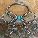 Navajo Style Pearl Bow Bracelet Set with Faux Turquoise Silver Photo 2