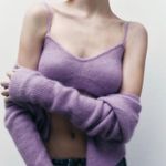 ZARA NWT Women's Alpaca Wool Blend V-Neck Bralette Crop Top Purple Size Medium Photo 9