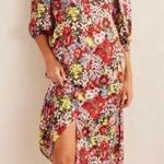 Boden Button Detail Satin Tea Midi Dress Moire Bloom Red Size 6 Photo 0